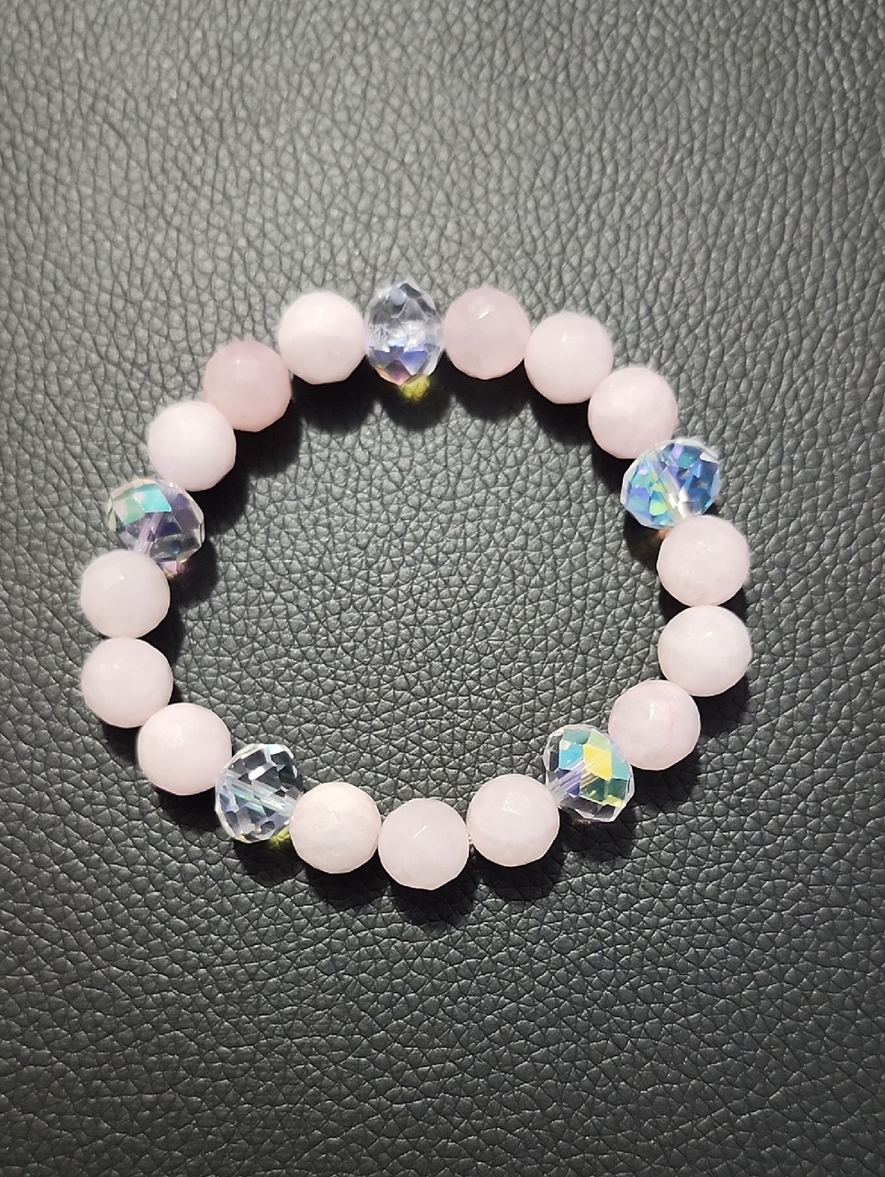 Handmade Faceted Rose Quartz Beaded Bracelet with Crystal Accents